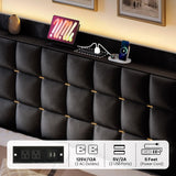 YITAHOME King Size Bed Frame with 4 Drawers and RGB LED Lights, Velvet Upholstered Platform Bed with Charging Station and Storage Headboard, No Box Spring Needed, Easy Assembly, Noise-Free, Black
