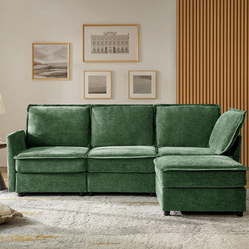 HULALA HOME 127'' Modular Sectional Sofa, Oversized U Shaped Couch with Storage Ottoman, Comfy Chenille Sofa with Deep Seat, 6 Seat Convertible Couches for Living Room, Beige