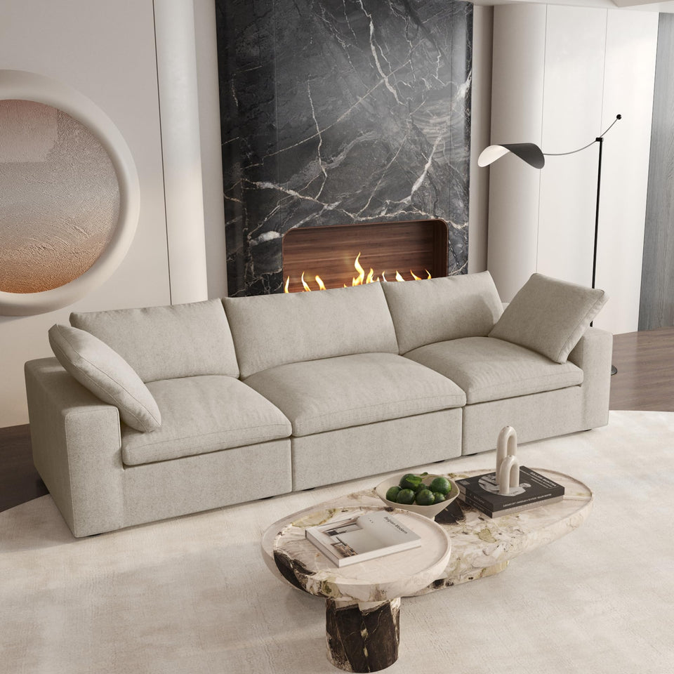 160.6" Cloud Couch Modular Sectional Sofa for Livingroom,Oversized Convertible Sofa with Storage Ottomans,6 Seat Wide Couches,Cushion Covers Removable (Khaki, 6 Seater)