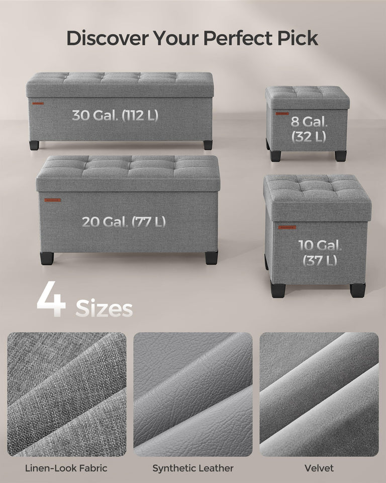 SONGMICS 15 Inches Cube Storage Ottoman, Bedroom Bench with Storage, Foot Stool with Feet, Holds Up to 660 lb, Dark Gray ULSF14GYZ