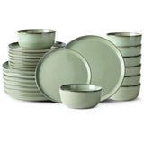GBHOME Ceramic Dinnerware Sets for 8, 24 Pieces Stoneware Plates and Bowls Sets, Scratch Resistant Dishes, Dishwasher & Microwave Safe, Reactive Glaze-Green Wheat