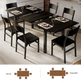 iPormis 7-Piece Dining Table Set with 6 Chairs, 63" Extendable Kitchen Table & Chairs Set for 4-6, Dining RoomTable with Solid Metal Frame & MDF Board, Perfect for Small Space, Easy Assembly, Walnut