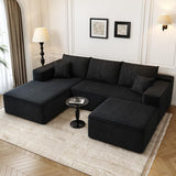135.4" Cloud Modular Sectional Couch with 1 Ottoman,Modern Minimalist Upholstered Couches, Comfort U Shaped Sofa for Living Room,Deep Seat Corner Couch，No Assembly Required (Black,Left Facing Chaise)