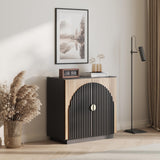 BELLEZE 65 Inch Fluted Buffet Cabinet with Storage, Symmetrical Arc Accent Sideboard Large Console Table for Dining Room, Kitchen, and Living Room (Caramel Brown)