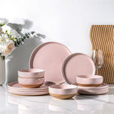AmorArc Ceramic Dinnerware Sets for 8, 24 Pieces Handpainted Plates and Bowls Set with Rustic Terracotta Underside, Scratch Resistant Stoneware Dishes Set, Dishwasher & Microwave Safe, Light Beige