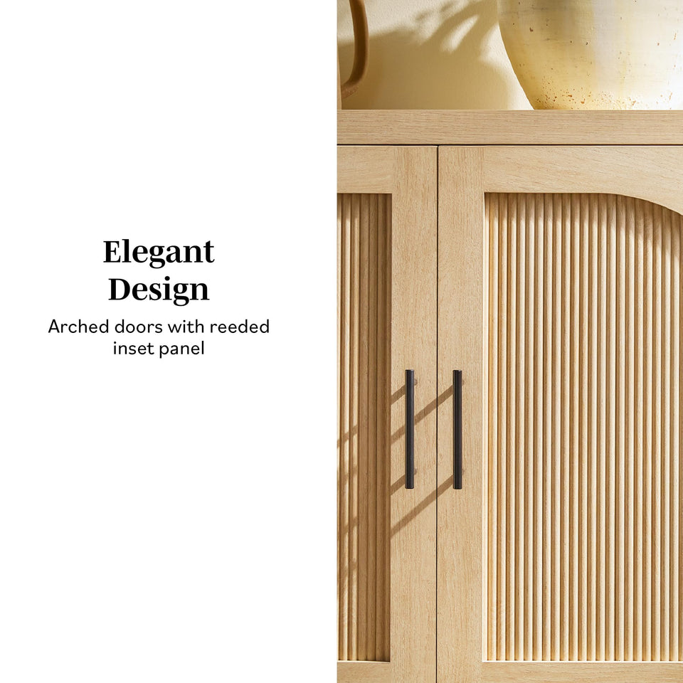 Walker Edison Sasha 4-Door Reeded Sideboard Buffet with Cord Management, 70 Inch, Coastal Oak