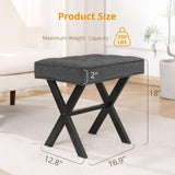 LUE BONA Square Linen Makeup Stool, Metal X Legs, Small Ottoman Stool Chair for Vanity, Modern Padded Seat Foot Rest for Makeup Room, Bathroom