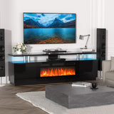 KOKEBREN 70'' Fireplace TV Stand, Entertainment Center with 36'' Firplace, 2 Tier TV Console Cabinet with Storage Cabinet, Electric Fireplace Heater with LED Light and 12 Flame Colors, Black