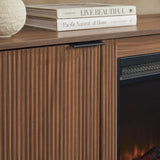 Walker Edison Chloe Reeded TV Stand with Fireplace Insert, 75 Inch, 70 Inch, Coastal Oak