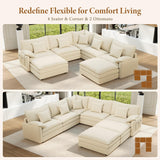 Vesgantti 142" U Shaped Sectional Couch, Comfy Cloud Modular Sectional Sofa with 2 Ottoman Deep Seat Chenille Modern Cloud Sofa, Modular Sofas for Living Room, Bedroom and Apartment, Beige