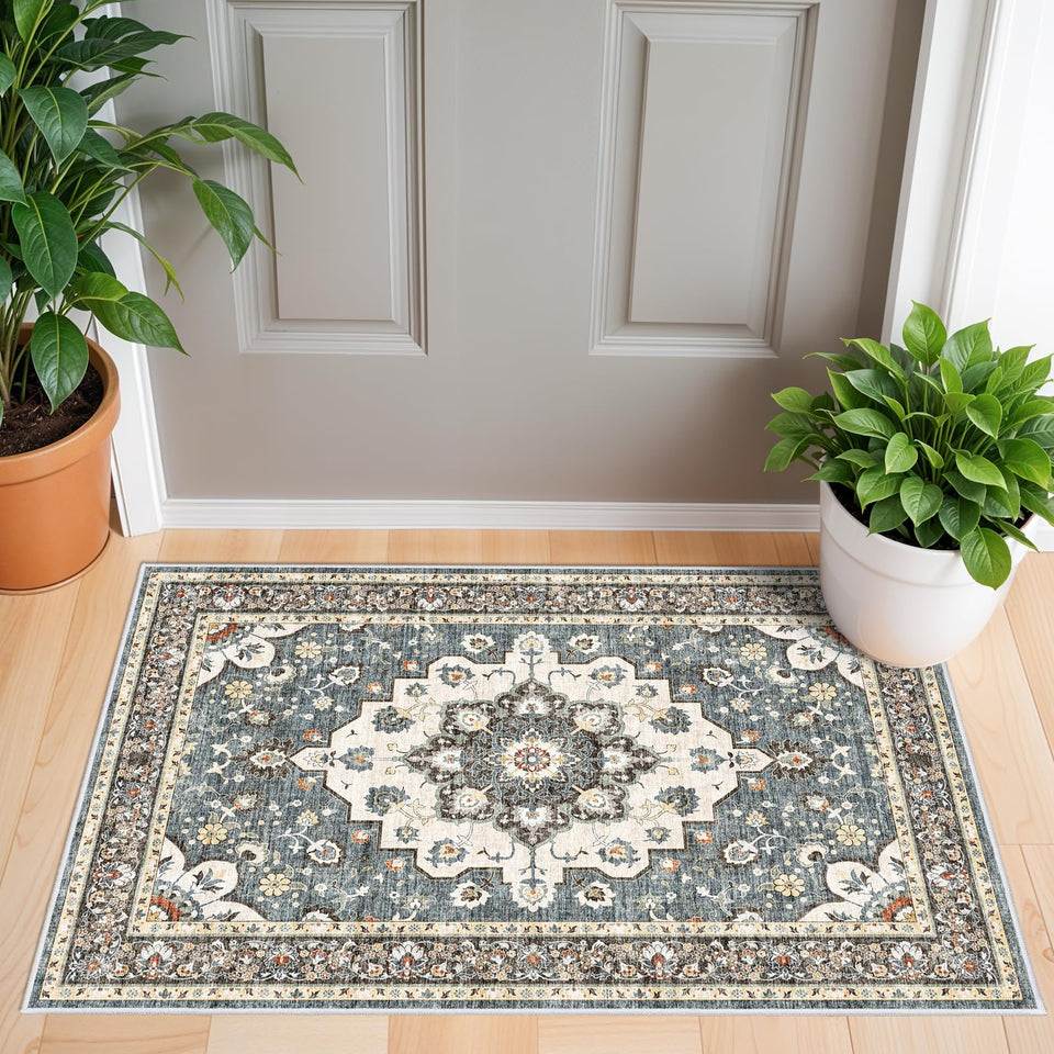 TOPRUUG Washable Oriental Area Rug - 12x15 Rugs for Living Room Soft Carpet for Bedroom Waterproof Floral Distressed Indoor Stain Resistant Non-Shedding Floor Carpets (Green, 12x15)