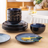 LeRatio Ceramic Dinnerware Sets for 6,Plates and Bowls Sets,Handmade Reactive Glaze Dishes Set,Chip Resistant and Scratch Resistant | Oven&Dishwasher & Microwave Safe-Blue(18PCS)