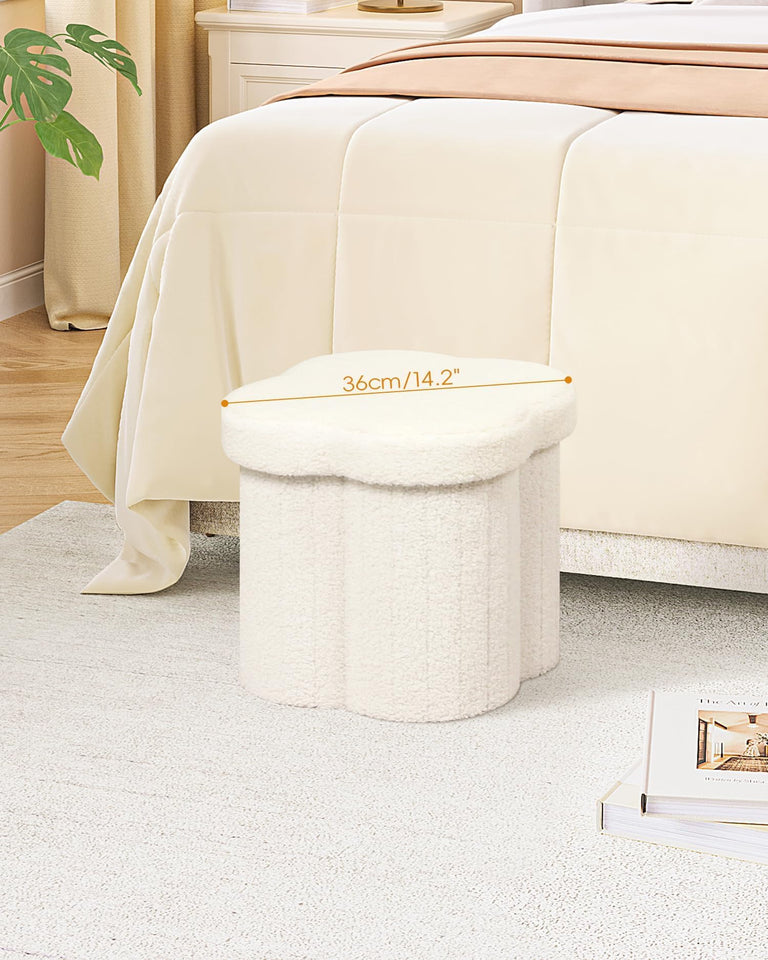 B FSOBEIIALEO Storage Ottoman Cube, Flowers Shaped Ottomans with Storage Foot Stool Footrest for Lving Room, Boucle Ottoman Seat for Dorm Room,Faux Teddy Fur, Cream White 12.6"x12.6"x12.6"