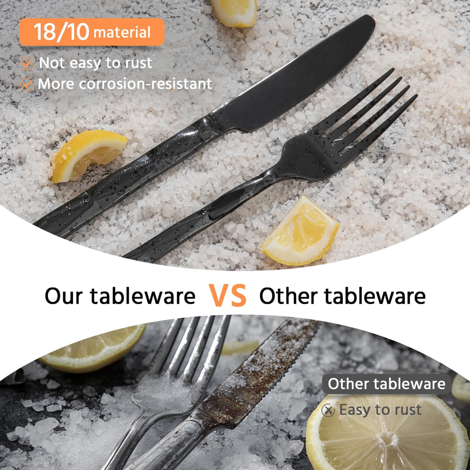 KINGSTONE Silverware Set, Luxury 40 Piece Flatware Set for 8, 18/10 Stainless Steel Cutlery Set with Diamond Cut Pattern for Kitchen, Home, Wedding, Party, Mirror Polished and Dishwasher Safe