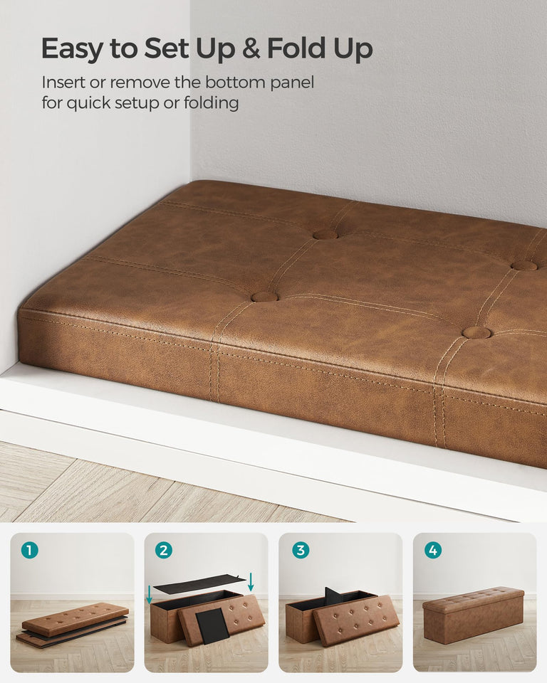 SONGMICS MAZIE Collection - 43 Inches Folding Storage Ottoman Bench, Ottoman with Storage, Foot Rest Stool, Load 660 lb, for Living Room, Synthetic Leather, Black ULSF701