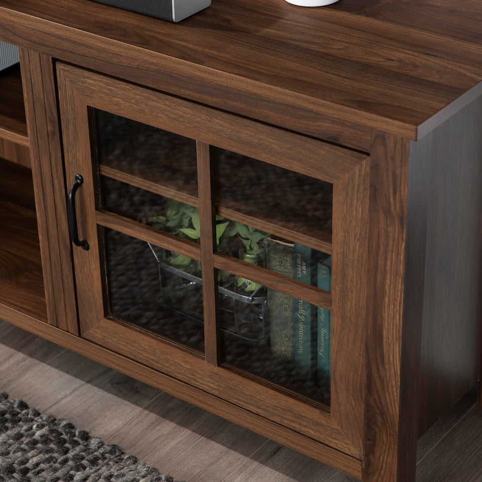 Walker Edison Portsmouth Classic 2 Glass Door TV Stand for TVs up to 80 Inches, 70 Inch, Dark Walnut