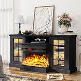 oneinmil 36 Inch 3-Sided Glass Fireplace TV Stand for TVs up to 80", Rustic Media Entertainment Center Console Table with Glass Door Closed Storage, Set of TV Table, White