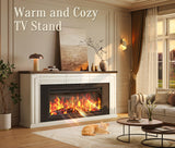 PRAISUN 70'' Fireplace TV Stand with 42'' Electric Fireplace, Farmhouse TV Stand for 65 75 Inch TV, Entertainment Center TV Console with 3 Drawers, Fluted Design, for Living Room, Distressed White