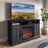 BELLEZE Traditional 58" Rustic TV Stand with 23" Electric Fireplace Heater with Sound, Media Entertainment Center Console Table for TV up to 65" with Open Storage Shelves and Cabinets - Espresso