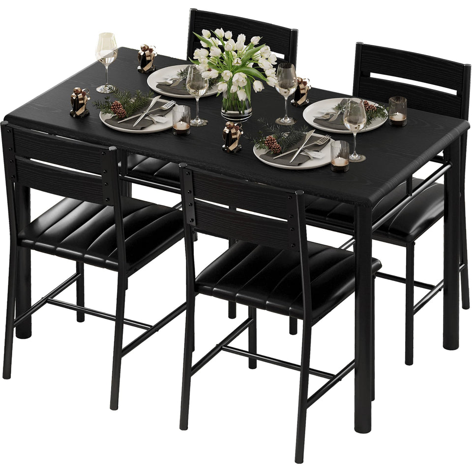 IRONCK Dining Table Set for 4, Wood Kitchen Table with Upholstered Chairs for Kitchen Room and Small Spaces, Rustic Brown