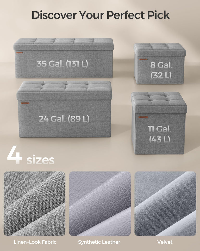 SONGMICS MAZIE Collection - 43 Inches Folding Storage Ottoman Bench, Ottoman Foot Rest, End of Bed Bench, Storage Chest, Load 660 lb, for Living Room, Bedroom, Entryway, Dark Gray ULSF77K