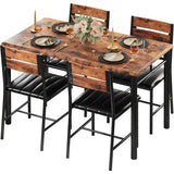 IRONCK Dining Table Set for 4, Wood Kitchen Table with Upholstered Chairs for Kitchen Room and Small Spaces, Rustic Brown
