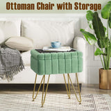 Greenstell Vanity Stool Chair Faux Fur with Storage, 15.7"L x 11.8"W x 19.4"H Soft Ottoman 4 Metal Legs with Anti-Slip Feet, Furry Padded Seat, Modern Multifunctional Chairs for Makeup, Bedroom Pink