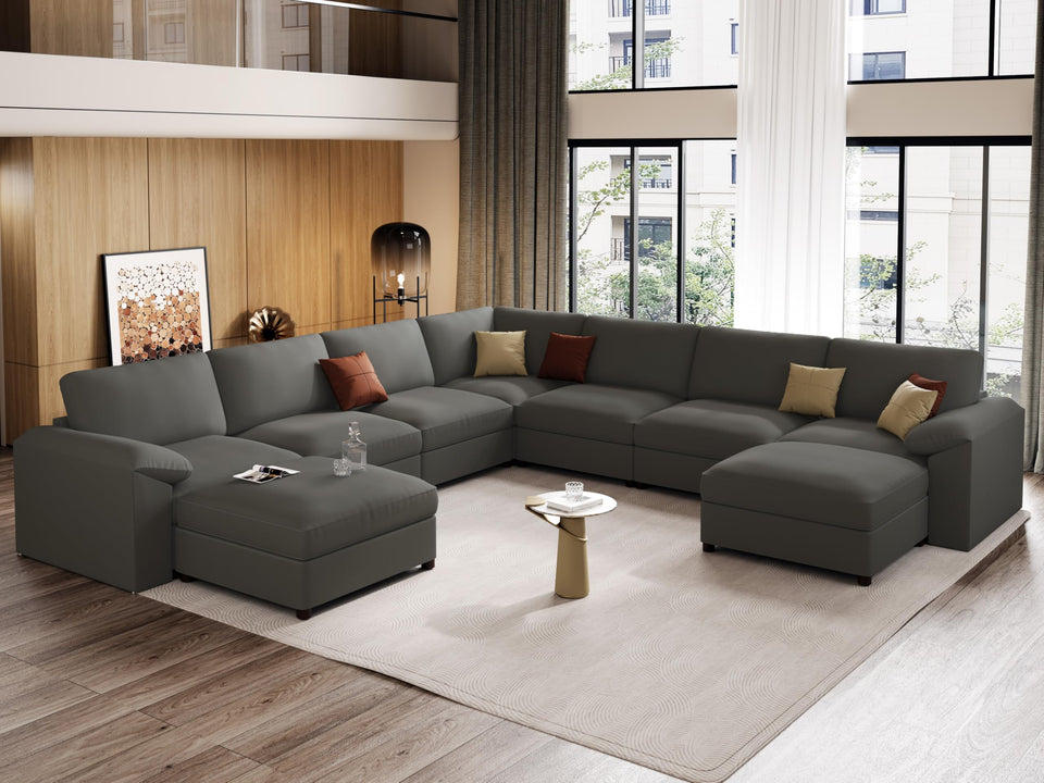 EASE MOOSE Leather Sectional Couch, Oversized Modular Sectional Sofas, Wide Deep Seat Modular Couch, Scratch Resistant Faux Leather Material, L Shaped Sofa for Big Spaces,Beige