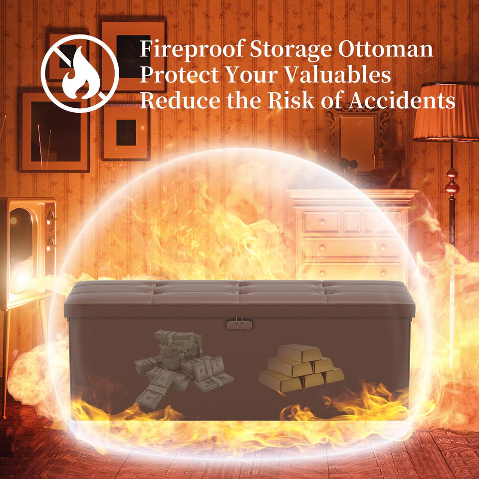 DocSafe Storage Ottoman with Lock,Fireproof Folding Ottoman Foot Rest Stool Storage Chest with Storage Safe for Important Documents,Waterproof 17 Inches Short Ottoman Foot Stool with Handles,Black