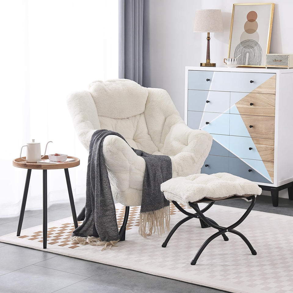 LITA Lazy Chair with Ottoman, Modern Accent Leisure Upholstered Lazy Sofa Armchair, Contemporary Lounge Reading Chair with Armrests and a Side Pocket for Living Room, Bedroom & Small Space, Dark Grey