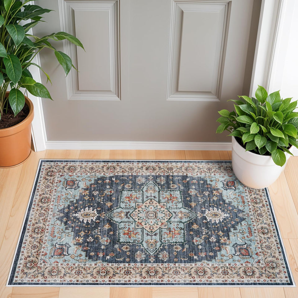 TOPRUUG Washable Oriental Area Rug - 12x15 Rugs for Living Room Soft Carpet for Bedroom Waterproof Floral Distressed Indoor Stain Resistant Non-Shedding Floor Carpets (Green, 12x15)