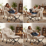 LITA Lazy Chair with Ottoman, Modern Accent Leisure Upholstered Lazy Sofa Armchair, Contemporary Lounge Reading Chair with Armrests and a Side Pocket for Living Room, Bedroom & Small Space, Dark Grey