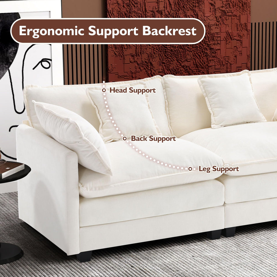 Ihanherry 146" U-Shaped Modern Sofa Modular Sectional Cloud Couch with 2 Ottoman, 6-Seat Chenille Deep Seat Sofa with 6 Pillows for Living Room, Bedroom and Apartment, Grey