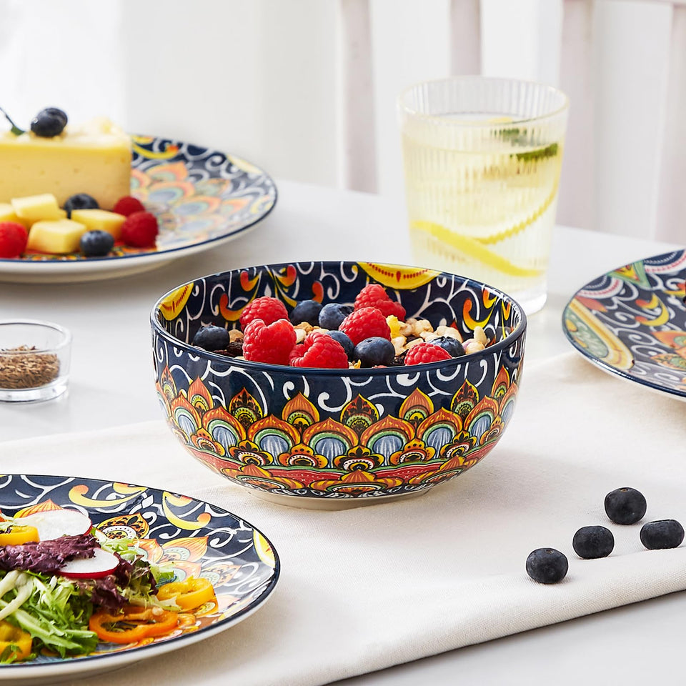 vancasso 24 Pieces Dinnerware Sets, Plates and Bowls Set, Porcelain Dishes Set for 6, Microwave and Dishwasher Safe, Scratch Resistant, Bohemian Style Dining Ware Service for 6, Series SIMI