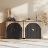 BELLEZE 65 Inch Fluted Buffet Cabinet with Storage, Symmetrical Arc Accent Sideboard Large Console Table for Dining Room, Kitchen, and Living Room (Caramel Brown)