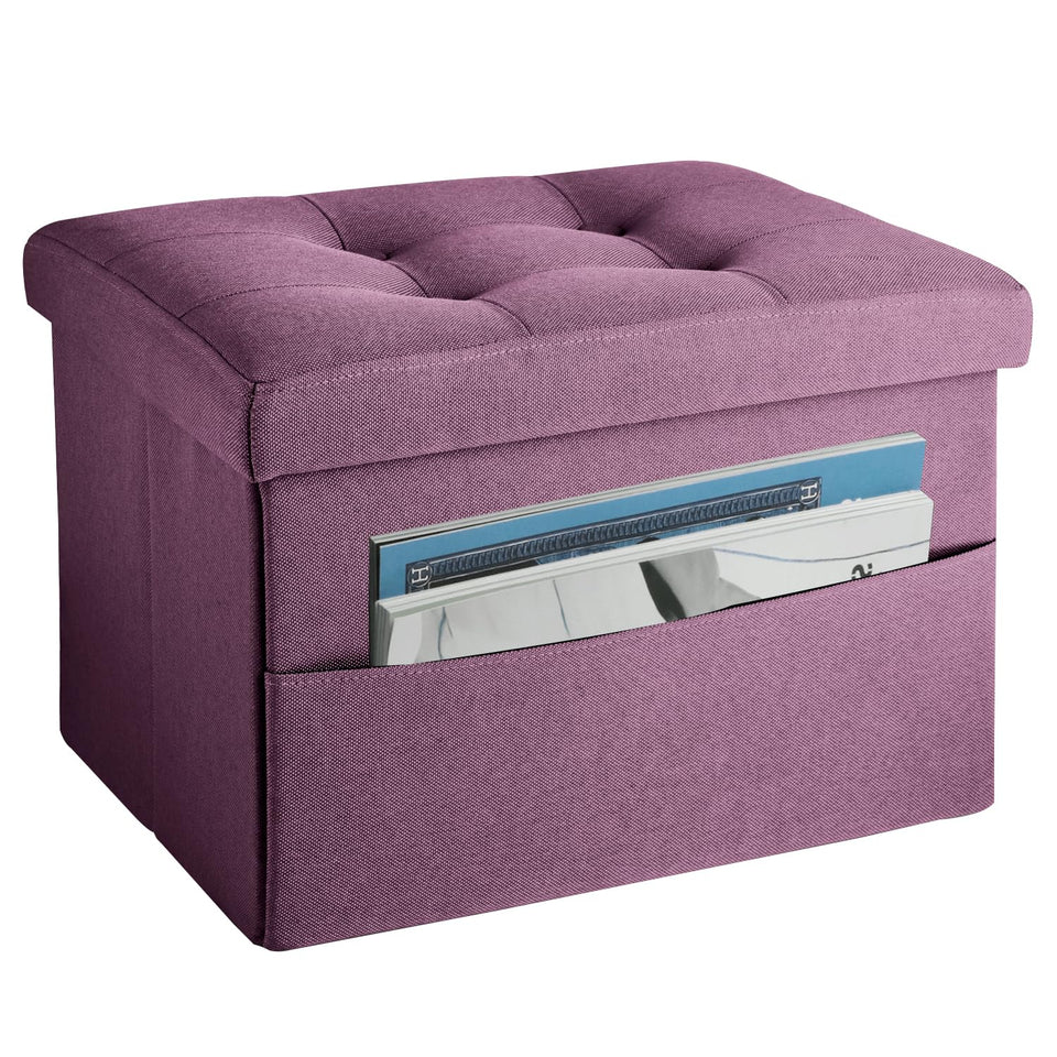 LINMAGCO Ottoman Storage Ottoman with Storage Small Foot Rest Stool Under Desk Stool Short Folding Footrest Linen Cloth Dark Gray 16X12X12IN