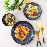 LeRatio Ceramic Dinnerware Sets for 6,Plates and Bowls Sets,Handmade Reactive Glaze Dishes Set,Chip Resistant and Scratch Resistant | Oven&Dishwasher & Microwave Safe-Blue(18PCS)