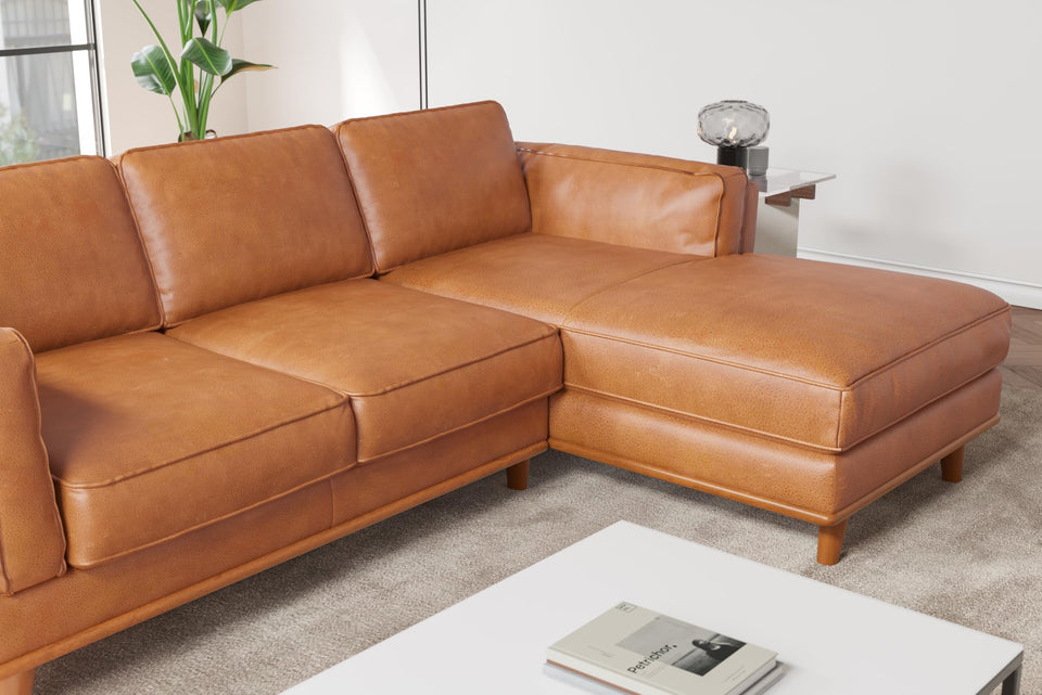 Valencia Artisan Full Leather Sofa 88” - Pure Full Italian Nappa Leather Couch, Solid Wood Accent, Ultimate Comfort, Cognac Tan
