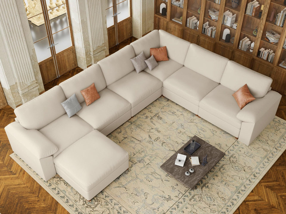 EASE MOOSE Leather Sectional Couch, Oversized Modular Sectional Sofas, Wide Deep Seat Modular Couch, Scratch Resistant Faux Leather Material, L Shaped Sofa for Big Spaces,Beige