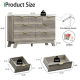 Fluted Dresser for Bedroom with 9 Drawers, 57" Wide Modern Chest of Drawers with Metal Handle, Wooden Dresser TV Stand, Wood Closet Clothes Storage Organizer for Living Room, Hallway, Natural Oak