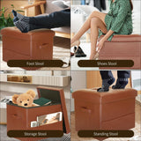 Storage Ottoman Foot Rest Stool, Foldable Leather Footstool Storage Bench with Thicker Foam Padded Seat. Foot Rest Under Desk for Living Room Bedroom 350 lbs, 17x13x13 in, Brown