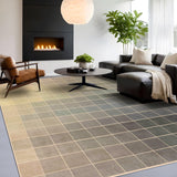 Neutral Living Room Rug - 10x14 Farmhouse Beige Brown Large Area Rug for Dining Room, Bedroom, Low Pile Lightweight Washable