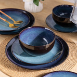 LeRatio Ceramic Dinnerware Sets for 6,Plates and Bowls Sets,Handmade Reactive Glaze Dishes Set,Chip Resistant and Scratch Resistant | Oven&Dishwasher & Microwave Safe-Blue(18PCS)