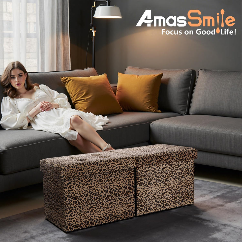 AmasSmile Footrest Ottoman Bench with Storage,34Inch Black Leather Footstool, Coffee Table, Padded Seat, Storage Chest,Blanket Store with Flipping Lid for Livingroom and Bedroom