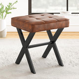 LUE BONA Square Linen Makeup Stool, Metal X Legs, Small Ottoman Stool Chair for Vanity, Modern Padded Seat Foot Rest for Makeup Room, Bathroom