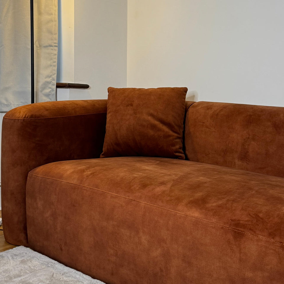 Acanva Luxury Modern Tight Curved Back Velvet Sofa, Minimalist Style Comfy Couch for Living Room Apartment, 3 Seater, Cream