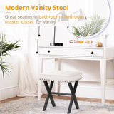 LUE BONA Square Linen Makeup Stool, Metal X Legs, Small Ottoman Stool Chair for Vanity, Modern Padded Seat Foot Rest for Makeup Room, Bathroom