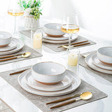 AmorArc Ceramic Dinnerware Sets for 8, 24 Pieces Handpainted Plates and Bowls Set with Rustic Terracotta Underside, Scratch Resistant Stoneware Dishes Set, Dishwasher & Microwave Safe, Light Beige