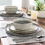 GBHOME Ceramic Dinnerware Sets for 8, 24 Pieces Stoneware Plates and Bowls Sets, Scratch Resistant Dishes, Dishwasher & Microwave Safe, Reactive Glaze-Green Wheat