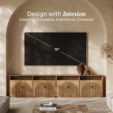 BELLEZE 65 Inch Fluted Buffet Cabinet with Storage, Symmetrical Arc Accent Sideboard Large Console Table for Dining Room, Kitchen, and Living Room (Caramel Brown)